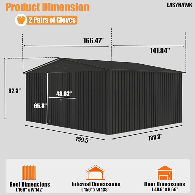 14x12 FT Outdoor Storage Shed, Metal Garden Shed - Image 2