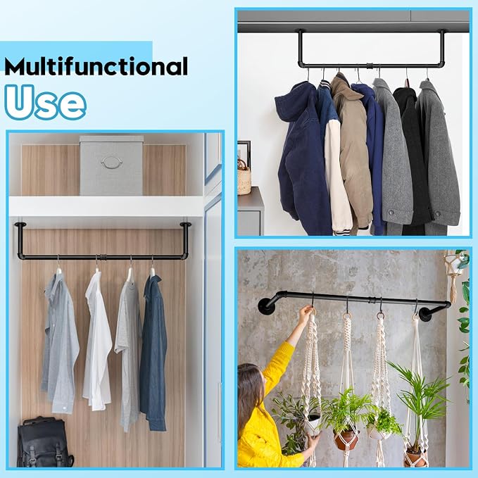Industrial Pipe Clothes Rack Wall Mounted Clothing Rack Set of 2, 38.2 Inches - Image 5