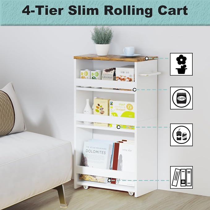 MARTY Rolling Storage Cart 7.9" W, 4-Tier Kitchen Cart - Image 8