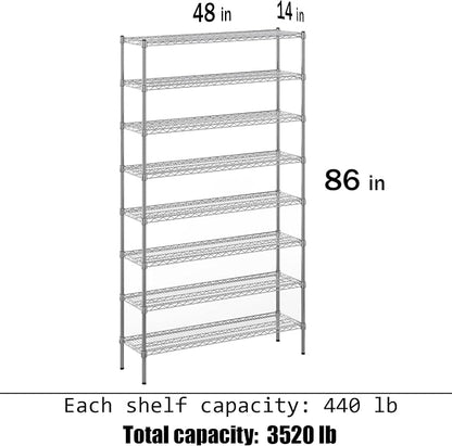 14" Deep x 48" Wide x 86" Height Wire Shelving Kit | 8-Tier | NSF Commercial - Image 3