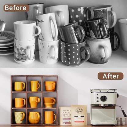 Helsin 9 Grid Vintage Coffee Mug Display Rack, 16inch Wall Mounted Wooden Curio - Image 6