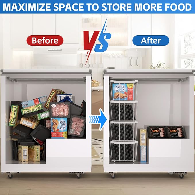 4 Pack Freezer Organizer Bins for 7 Cu.FT Chest Deep Freezer Sort Frozen Meats - Image 3