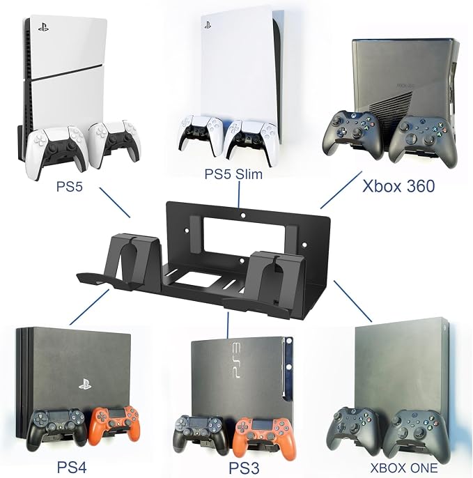 Monzlteck Universal Game Console Wall Mount + 2 Controller Holders, Compatible - Image 3