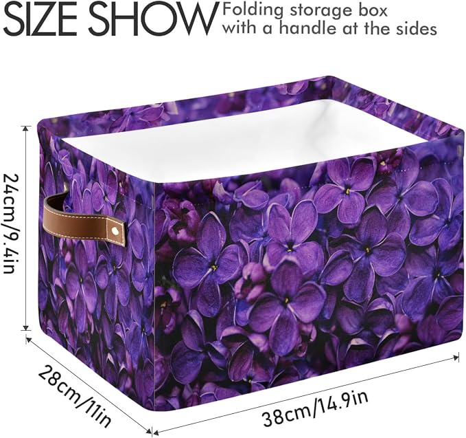 Spring Lilac Purple Floral Large Storage Basket, Foldable Storage Basket - Image 3