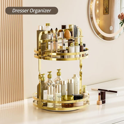 360° Rotating Makeup Organizer, 2-Tier Gold Perfume Organizer - Image 8