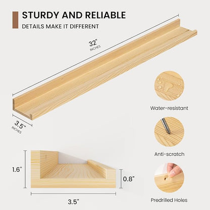 Picture Ledge Shelf, Floating Shelves Set of 2, 32 Inches Solid Wood Nursery - Image 3