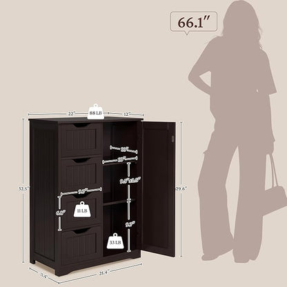 Yaheetech Wooden Bathroom Floor Cabinet, Side Storage Organizer Cabinet - Image 3