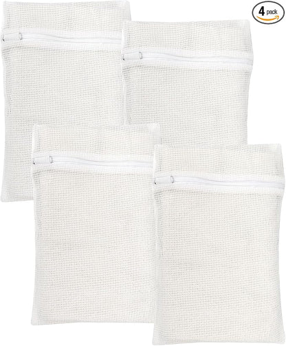 4 Piece White Small, Durable Organic Cotton Mesh Laundry Bag by NAHADS