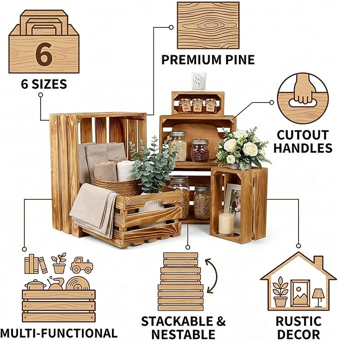 Set of 6 Decorative Wood Crates - Image 3