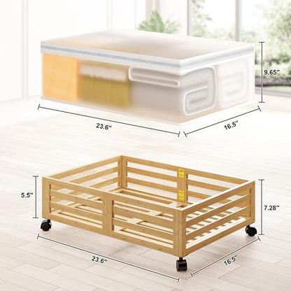 Under Bed Storage with Wheels-Large Bamboo Underbed storage Containers with - Image 3