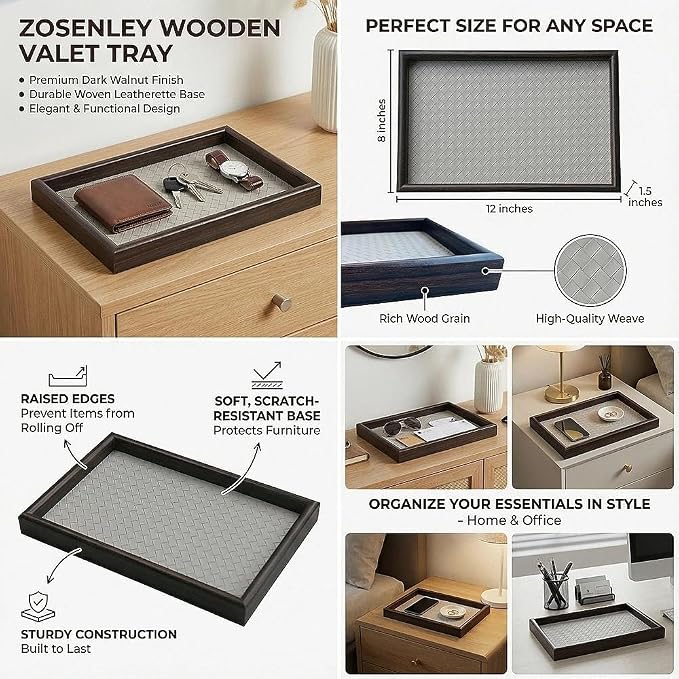 Wooden Valet Tray with Leather Base - Image 9