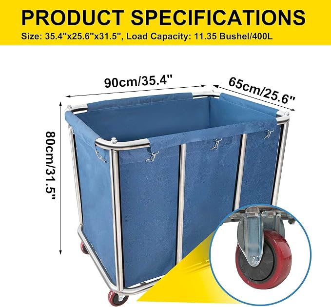 11.35 Bushel Industrial Rolling Laundry Cart, Laundry Basket Bulk Truck - Image 2