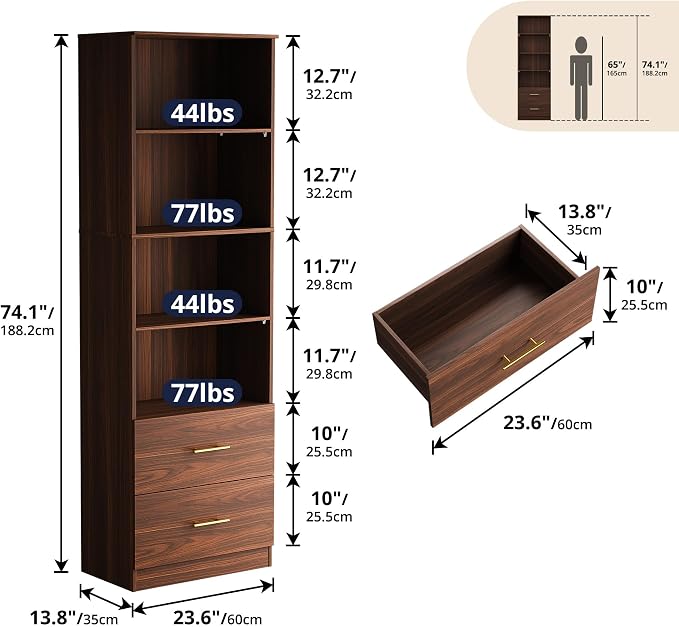 Cozy Castle 74.1'' Bookshelf, Tall Bookcase - Image 2