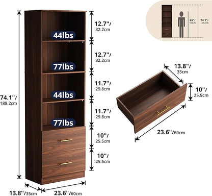 Cozy Castle 74.1'' Bookshelf, Tall Bookcase - Image 2