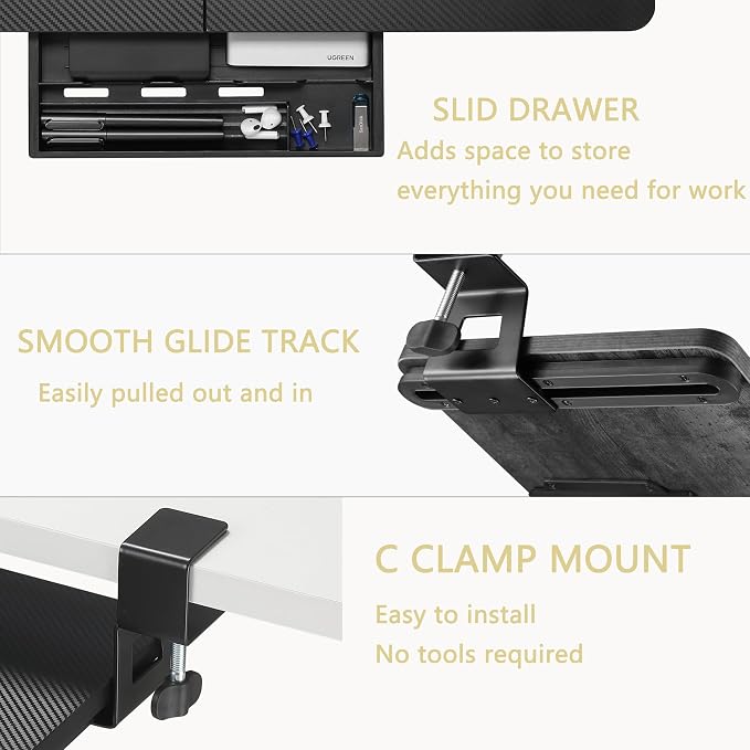 ETHU Keyboard Tray Under Desk, 26.77" X 11.81" Large Size Keyboard Tray - Image 4