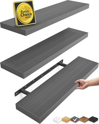 BAYKA Grey Floating Shelves for Wall, 22.5 inch Wall Mounted Shelf for Bedroom by Bayka
