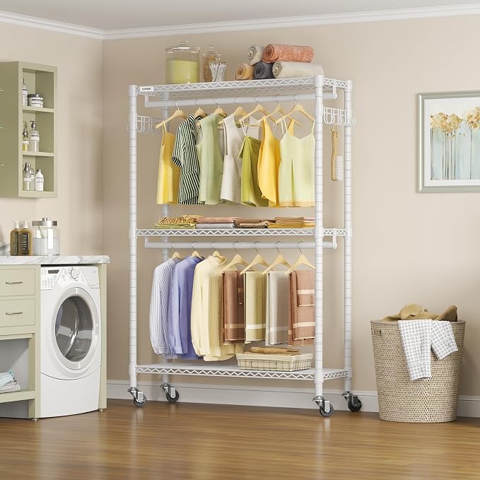 VIPEK R2 Plus Rolling Garment Rack 3 Tiers Adjustable Wire Shelving Clothes - Image 3
