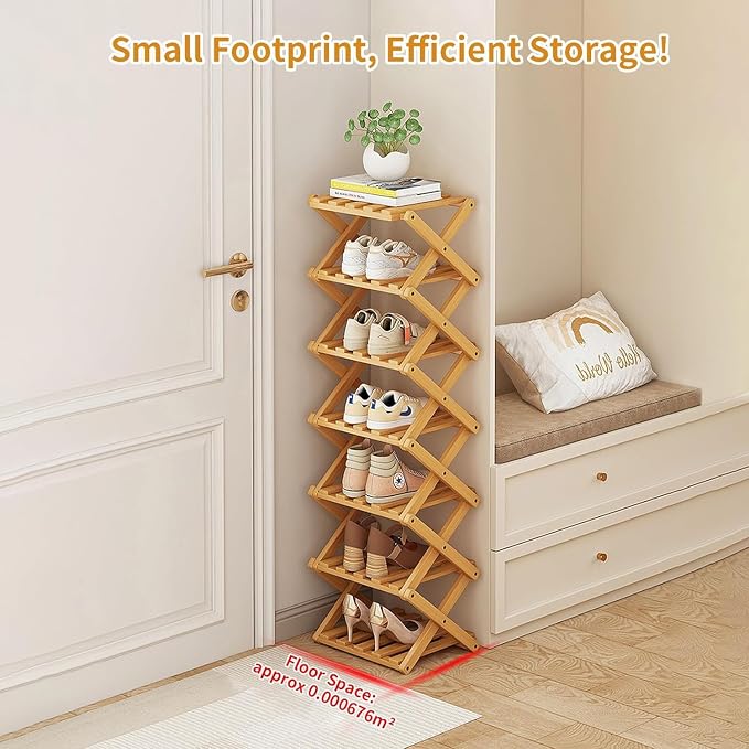 YYW Bamboo Shoe Rack for Entryway, Installation-Free and Foldable Vertical Shoe - Image 3