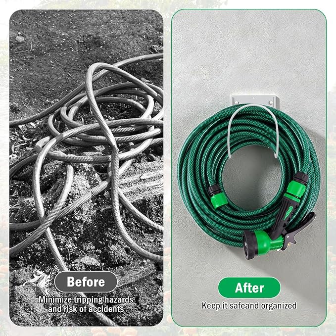 Hose Holder, Metal Water Hose Hanger, Wall Mounted Hose Rack and Hook - Image 4
