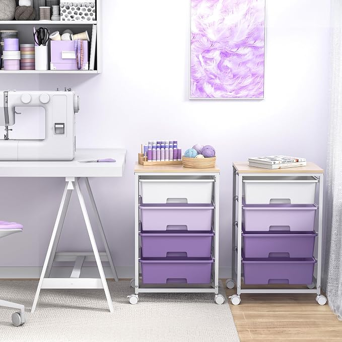 Utility Cart with 4 Drawers, Rolling Storage Cart with Drawers, Storage Rolling - Image 9