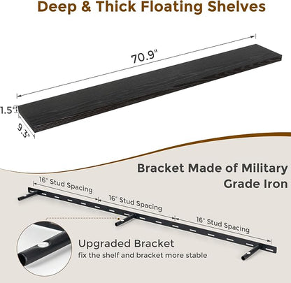Fun Memories 72 Inch Floating Shelves Black, 72 x 9.3 Rustic Wooden Fireplace - Image 3