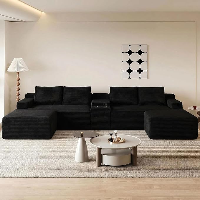GNIXUU 140.6" Oversized U Shaped Black Boneless Sectional Couches by GNIXUU
