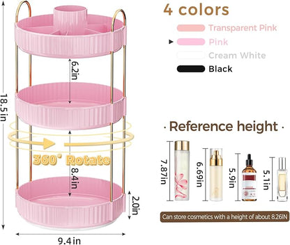 360° Rotating Makeup Organizer, Upgraded 3 Tier Skincare Perfume Organizers - Image 2