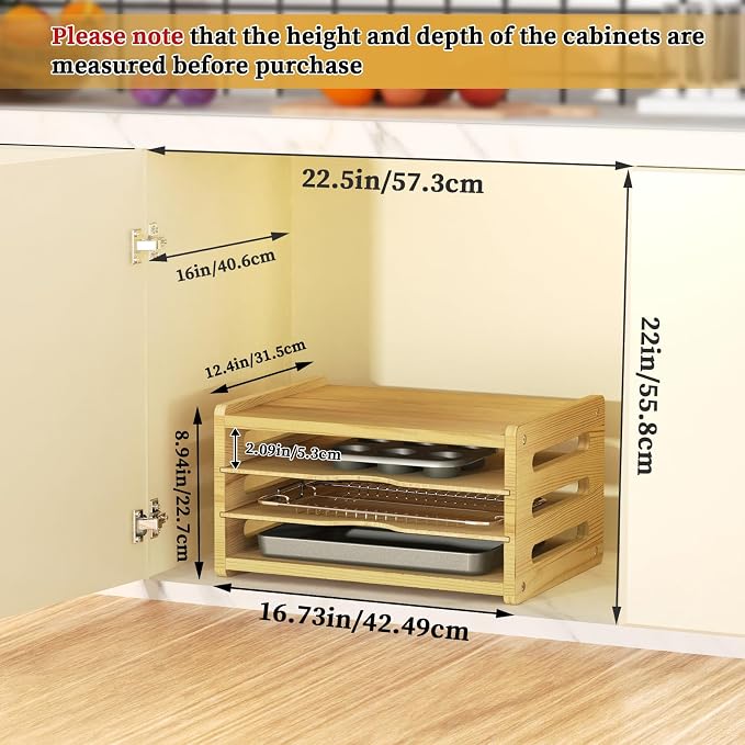 4 Tier Wooden Cabinet Tray Dividers, Kitchen Vertical Baking Sheet Organizer - Image 2