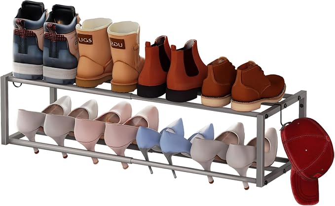 Expandable Wall Mounted Shoe Rack, Heavy Duty Metal Shoe Holder by HomeOrganizerandStorage