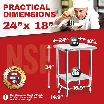 DuraSteel 24x18 Stainless Steel Work Table - Image 2