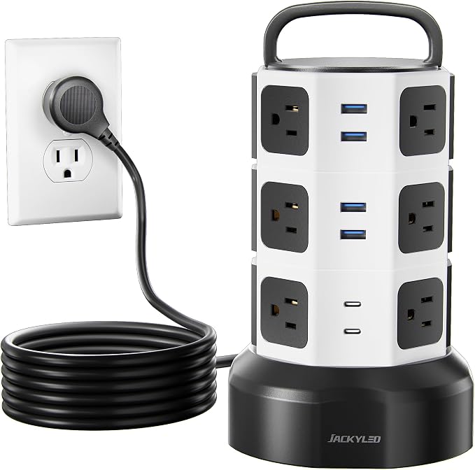 【10ft】 Power Strip Tower JACKYLED Surge Protector Electric Charging Station by JACKYLED