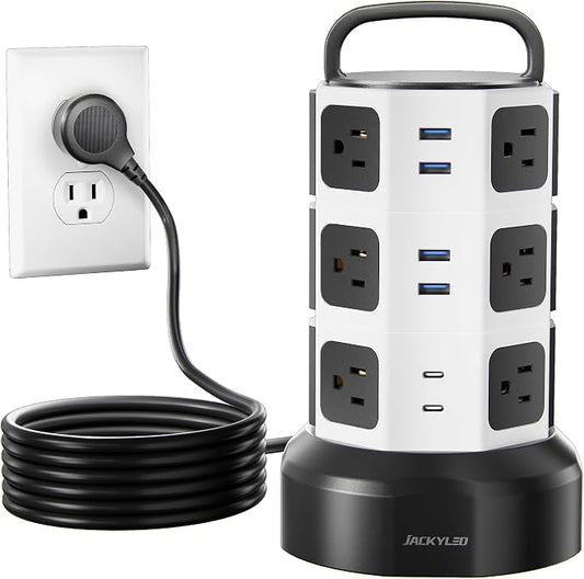 【10ft】 Power Strip Tower JACKYLED Surge Protector Electric Charging Station by JACKYLED