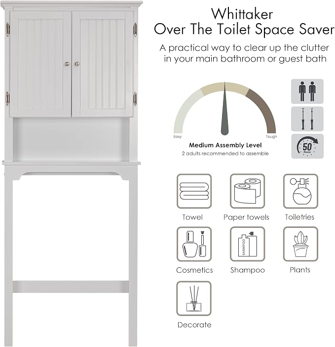 UTEX Over The Toilet Storage Cabinet, Adjustable Shelves, Anti-Tip Bracket - Image 5