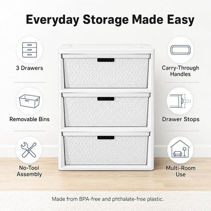 3 Drawer Storage Organizer, Plastic Drawer Organizer Tower, Closet Storage - Image 4