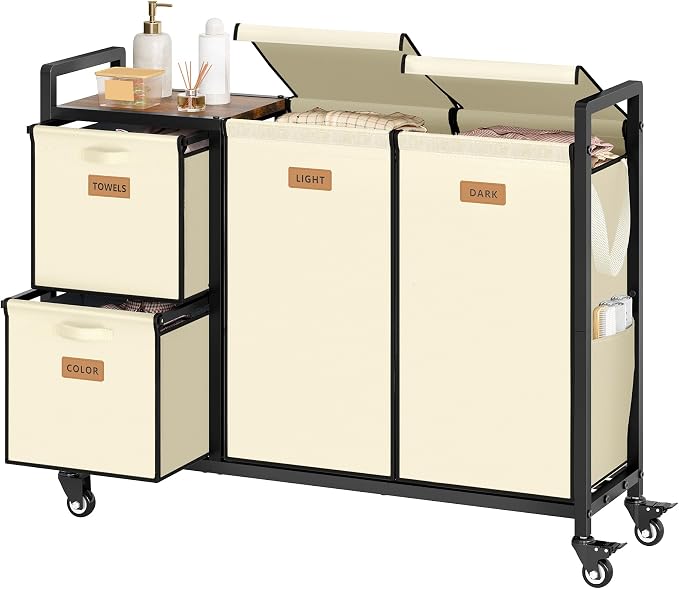 Hoctieon 4 Section Laundry Cart, 48 Gal. Laundry Hamper by Hoctieon
