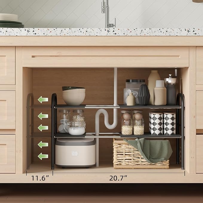 Under Sink Organizer, 2-Tier Expandable Stainless Steel Storage Rack - Image 3