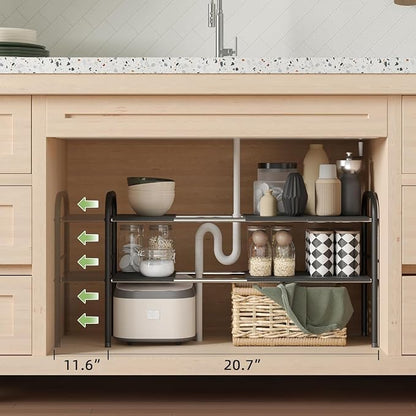 Under Sink Organizer, 2-Tier Expandable Stainless Steel Storage Rack - Image 3