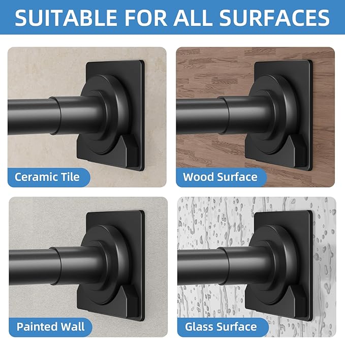 CorkLatta Matte Black Shower Curtain Rod, 1 Inch Diameter Stainless Steel - Image 4