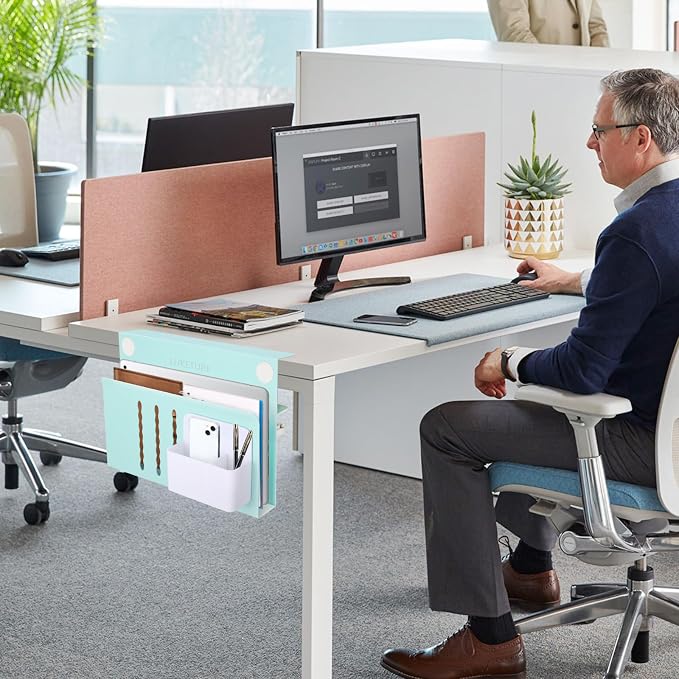 LUKETURE Desk Side Storage Laptop Holder No Drill Clamp On Organizer | Steel - Image 8
