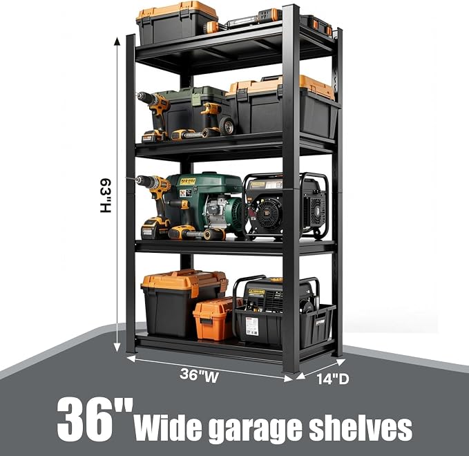 Garage Shelving Unit, Heavy Duty 4-Tier Adjustable Storage Rack, Steel Shelving - Image 2