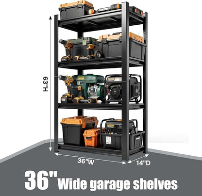 Garage Shelving Unit, Heavy Duty 4-Tier Adjustable Storage Rack, Steel Shelving - Image 2