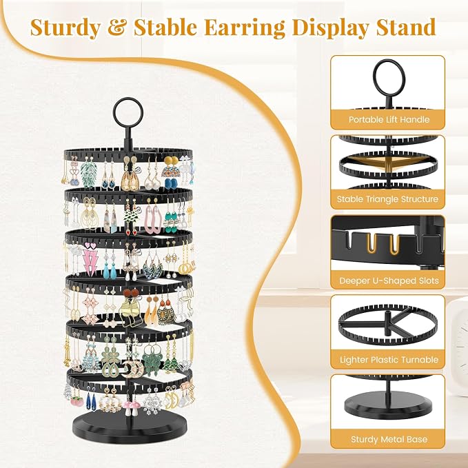 EsLuker.ly Earring Holder Organizer Rotating Stud Display Tree Rack, 6 Tier | - Image 5