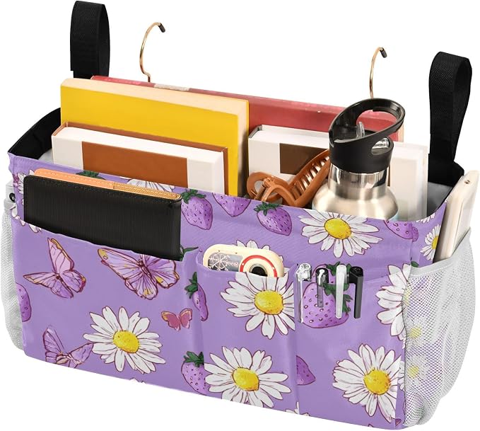 Purple Cute Daisy Butterflies Strawberry Bedside Caddy - Image 3