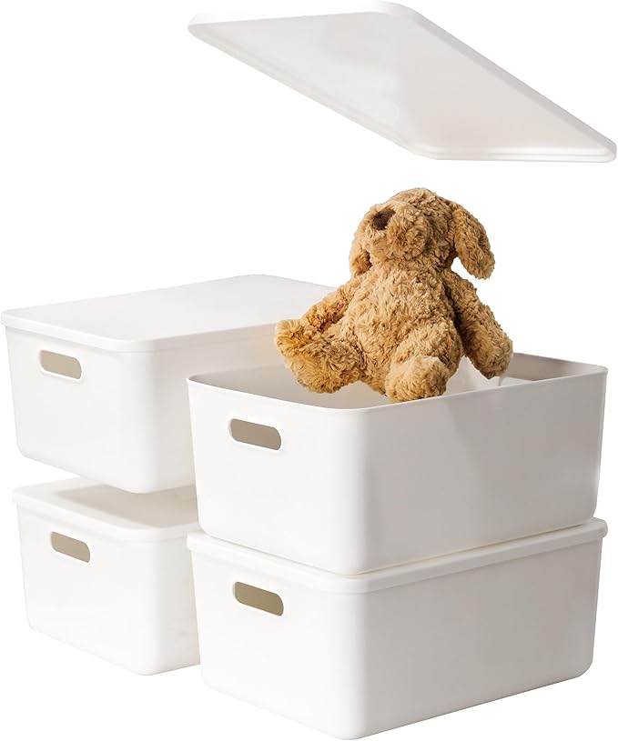 4 pack large plastic White storage bins Baskets, Toy Box Chest by Gaoaodeyu