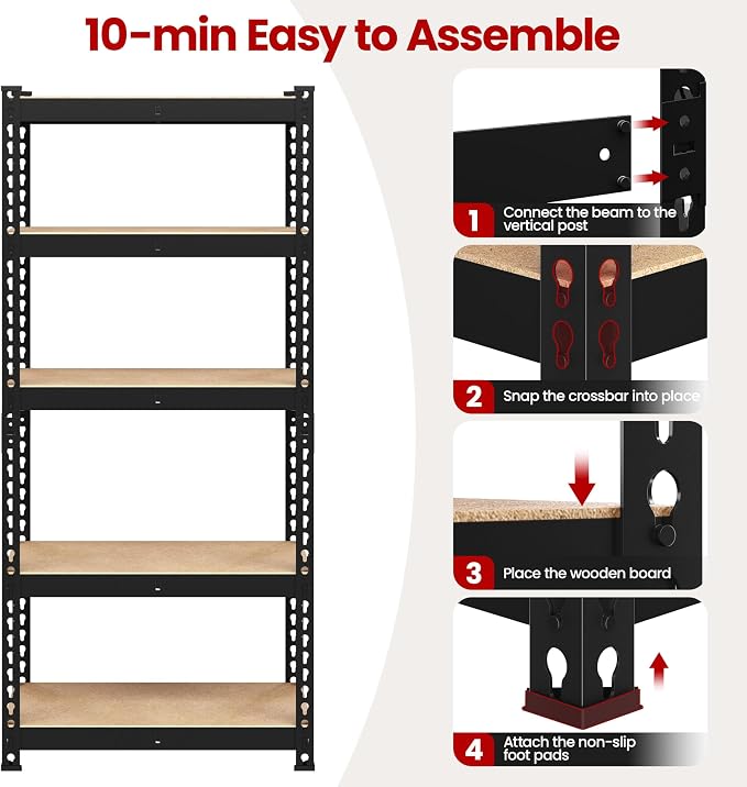 Yaheetech 5-Tier Heavy Duty Storage Shelves 28" W x 12" D x 60" H Black | - Image 7