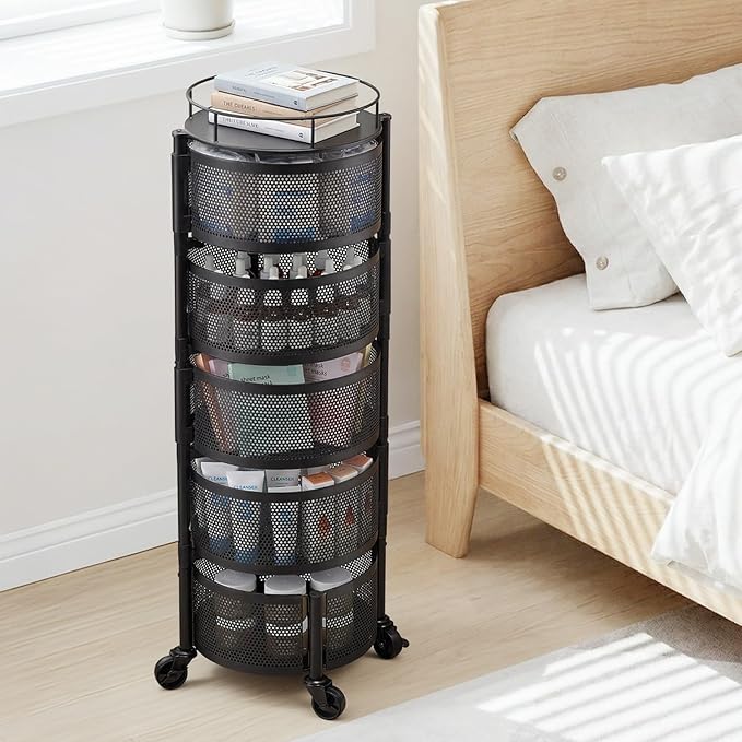 VEVOR Rotating Storage Rack Cart, 5 Tier Fruit and Vegetable Basket Bowls - Image 8