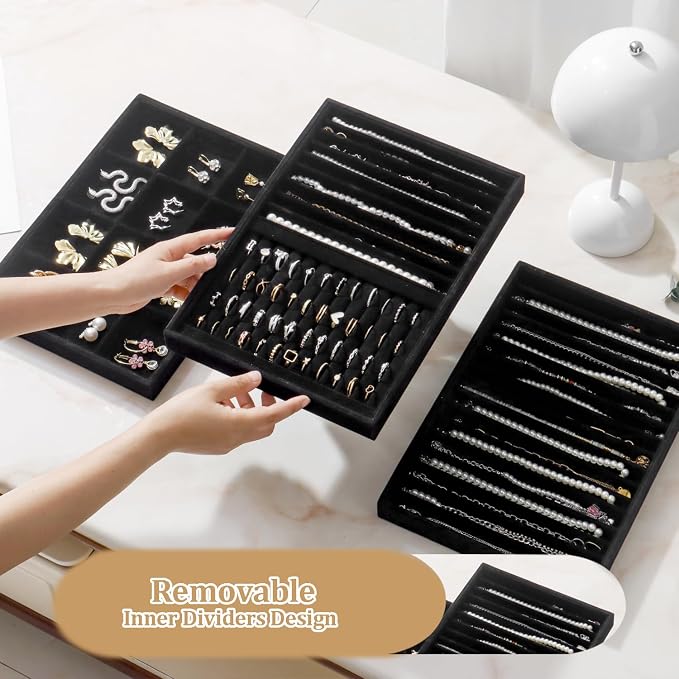 Large Velvet Jewelry Tray 2 Pack Stackable Jewelry Display Drawer Inserts Trays - Image 3