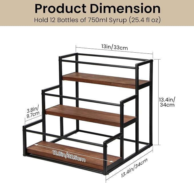THYGIFTREE Coffee Syrup Rack Organizer 3-Tier 12 Syrup Bottles Holder Stand - Image 5