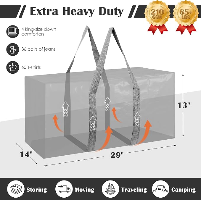 12 Pack Moving Bags with Full-Open Side Zipper, Extra Large 93L Heavy Duty - Image 2