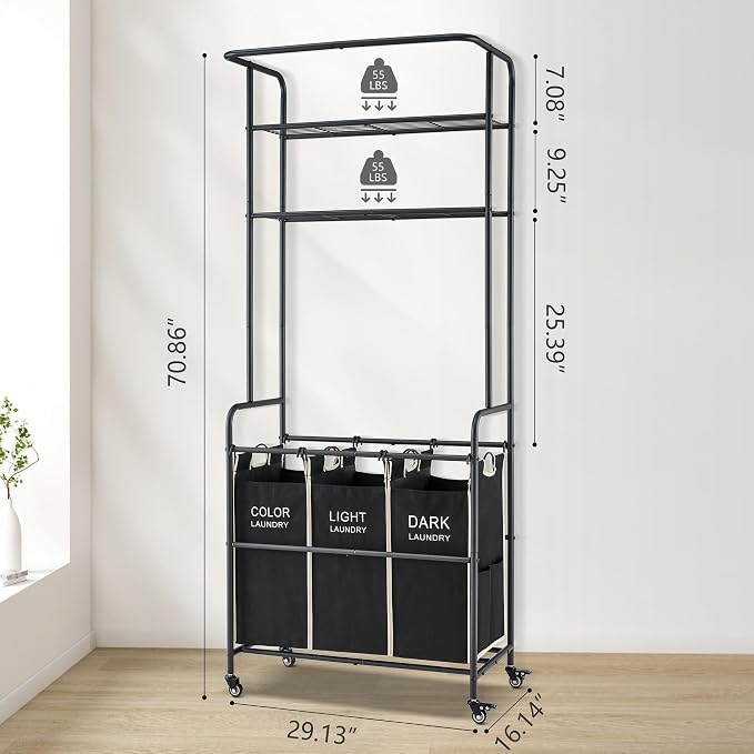 Laundry Sorter 3 Section, Laundry Hamper Cart - Image 6